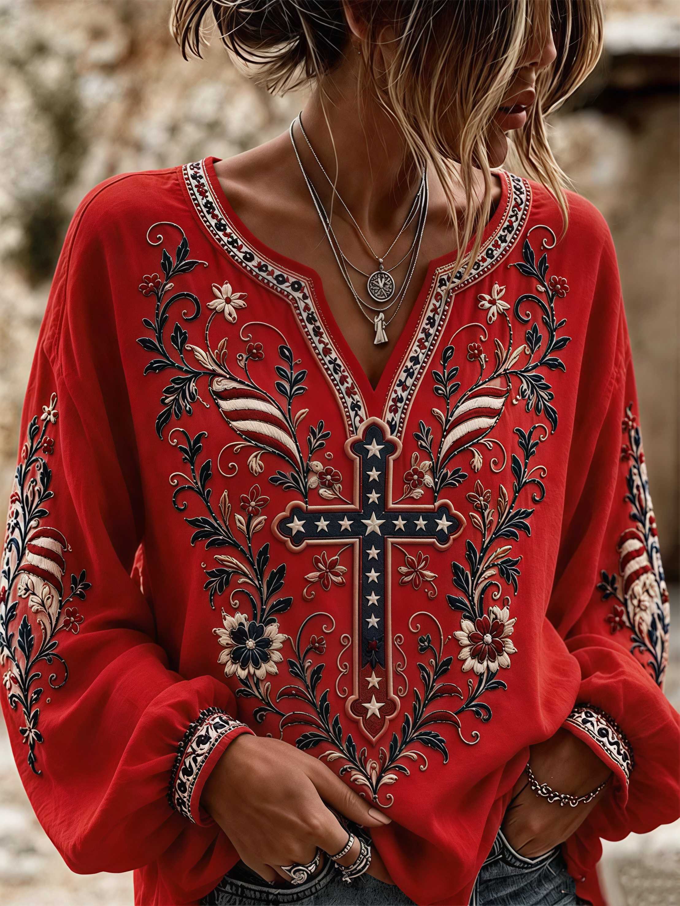 Women's Casual Faith Floral Graphic Print Blouse Shirt