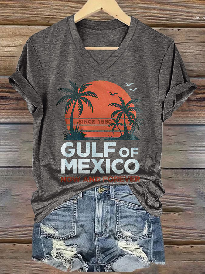 V-neck Retro Gulf Of Mexico Since 1550 Now And Forever Print T-Shirt