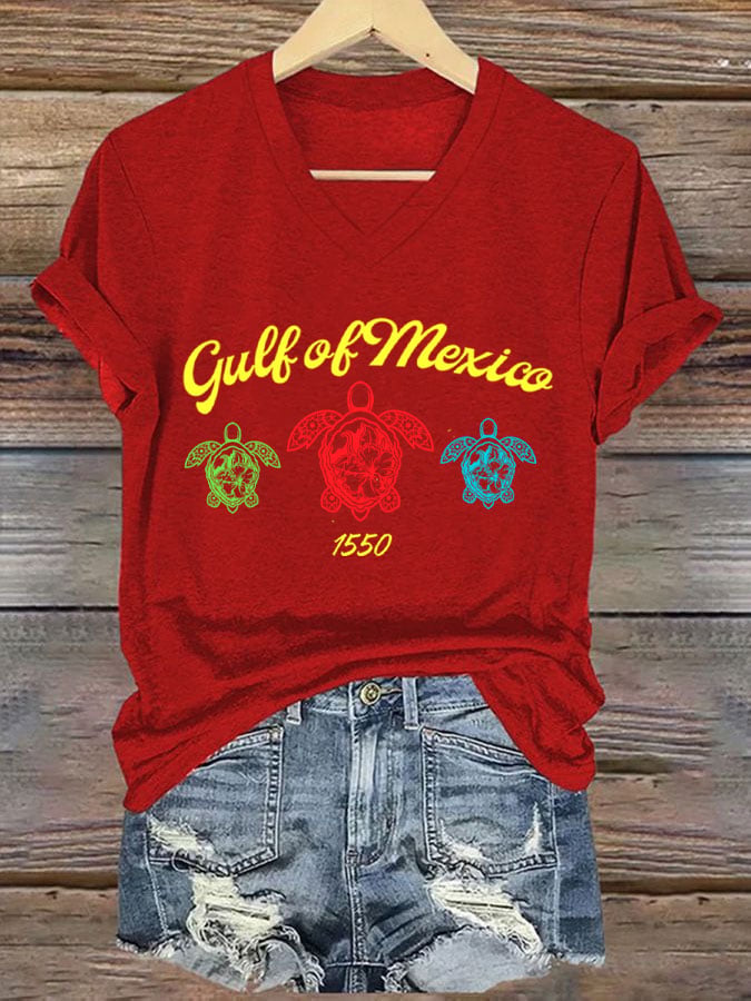 Women's Gulf of Mexico Print V-Neck T-Shirt
