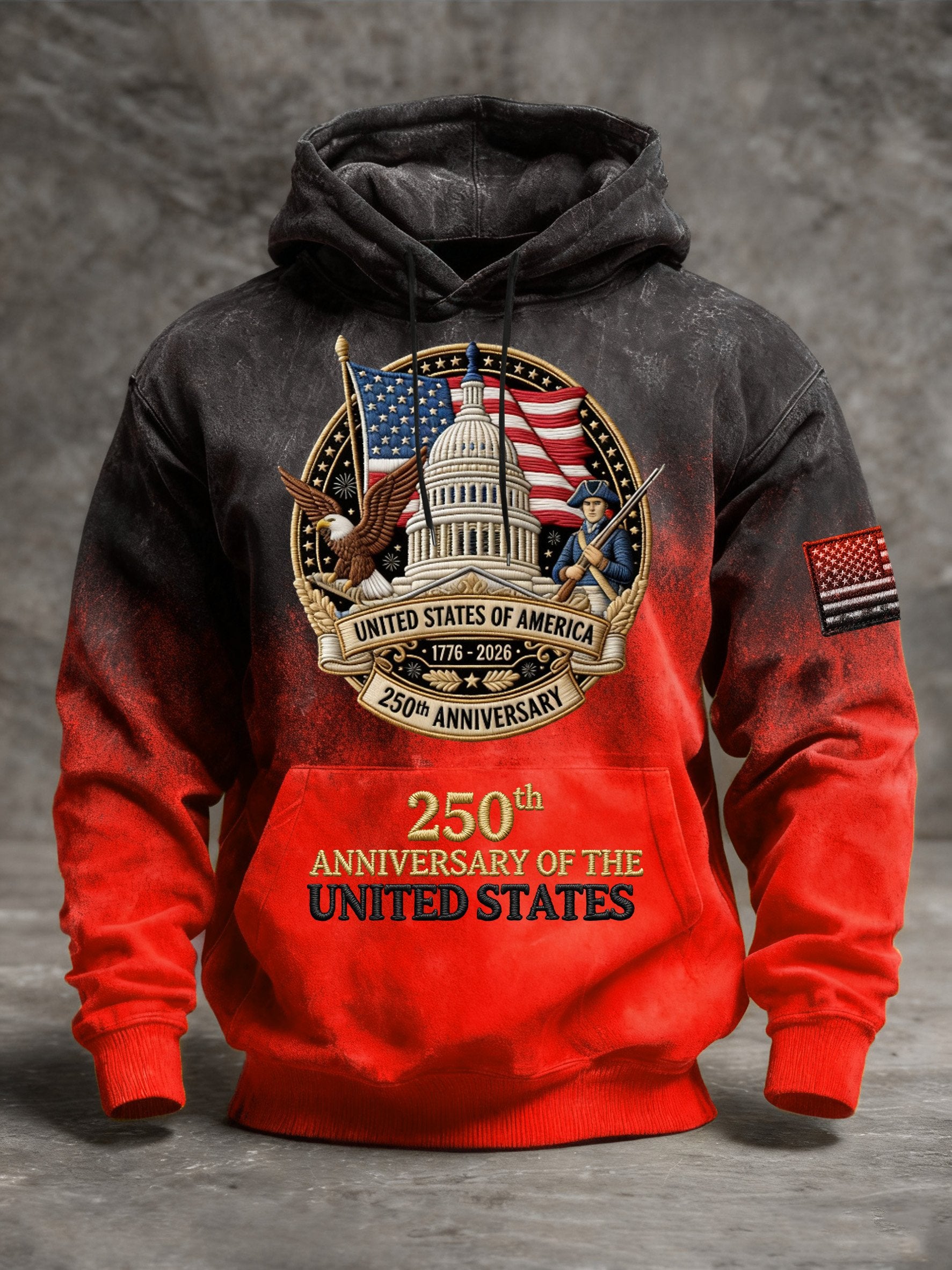 Men's Vintage American Flag Print Hooded Sweatshirt