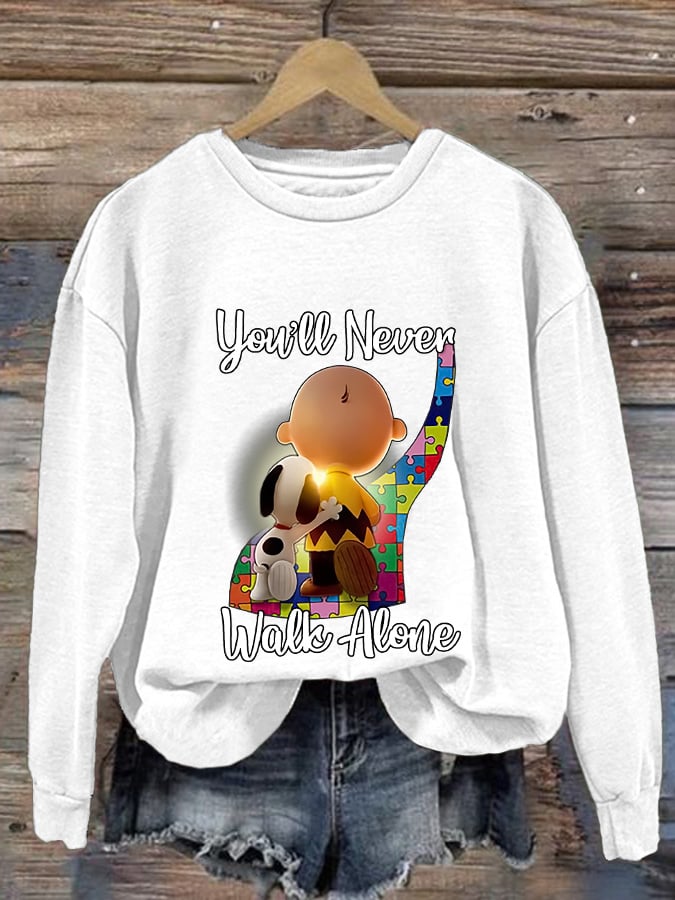 Retro Autism Awareness You'll Never Walk Alone Print Sweatshirt