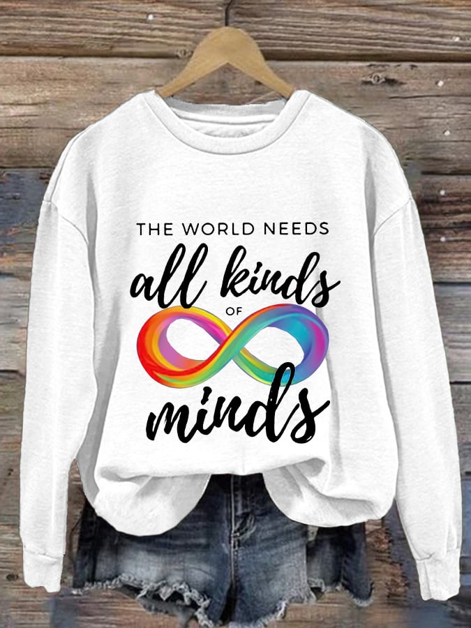 Women'S The World Needs All Kinds Of Minds  Autism Acceptance Print Long Sleeve Sweatshirt