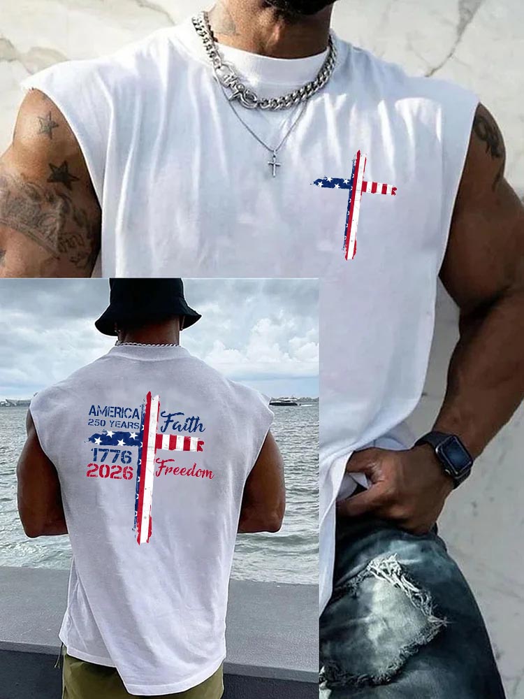 250 Years Faith Freedom Pattern Round Neck 100% Cotton Tank Top