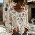 Women's Vintage Floral Art Print Flowy Linen Blend Linen Blend Long Sleeve Casual Tops