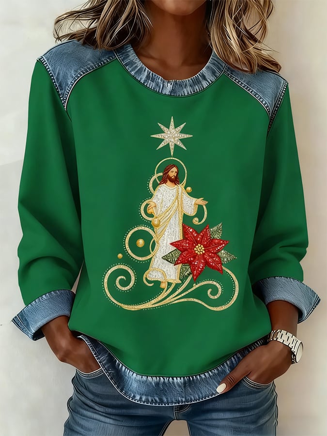 Women's Christmas Pattern Patchwork Comfortable Sweatshirt