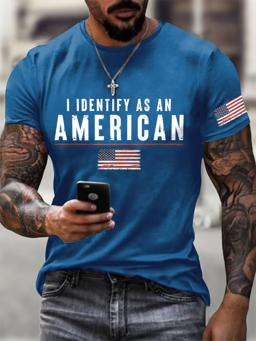 Men'S Independence Day I Dentify As An American Pattern Print Cotton T-Shirt