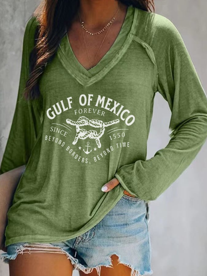 Women's Gulf Of Mexico Print V Neck T-Shirt