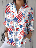 Women's Linen Independence Day Print Shirt