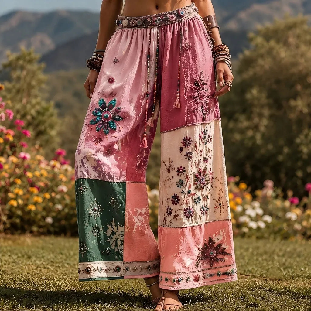Women's Boho Patchwork Mandala Print High-waist Wide-leg Pants