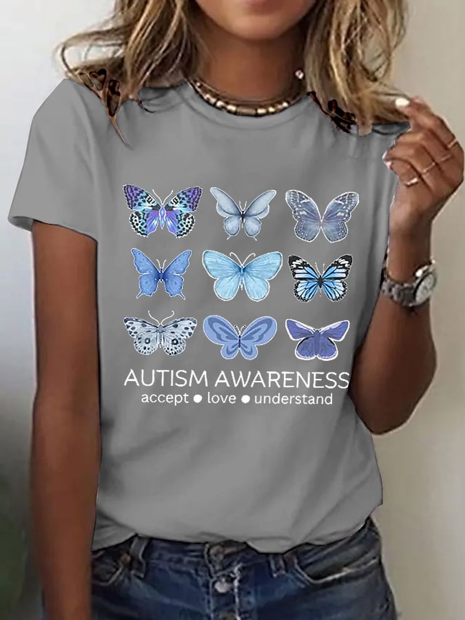 Women's Retro Autism Awareness Accept Love Understand Print T-Shirt
