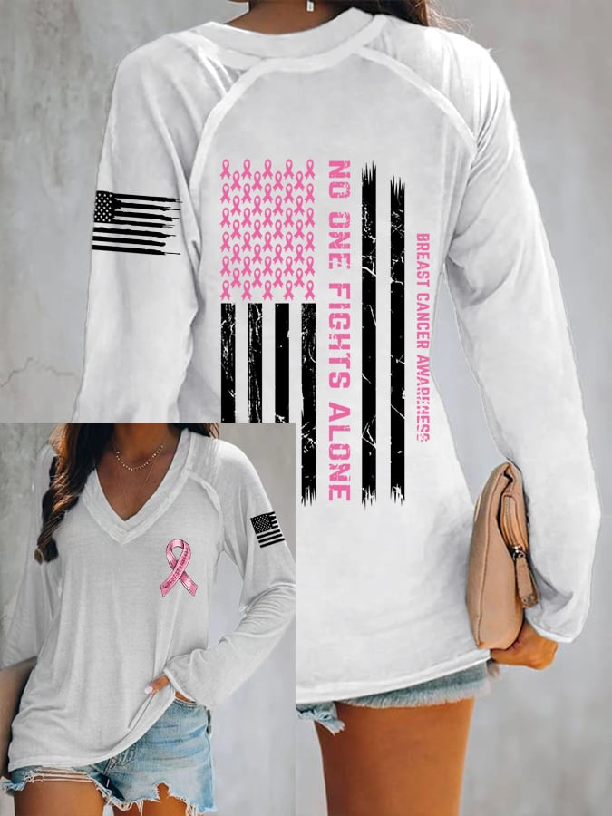 Women's Breast Cancer Awareness Print Casual Long Sleeve T-Shirt