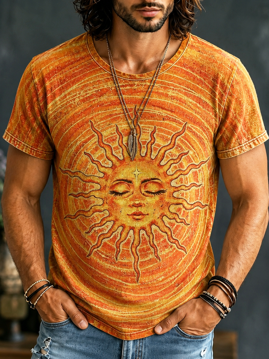 Men's Hippie Sun Art Casual Retro T-shirt