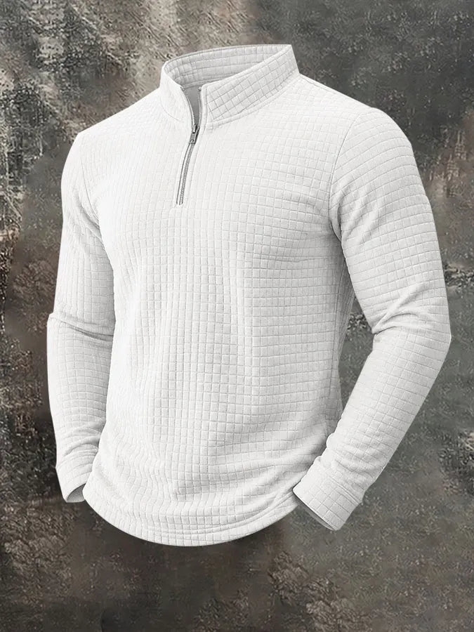 Men's American Retro Autumn And Winter Half-Zip Small Plaid Casual Stand-Up Collar Long-Sleeved Sweatshirt