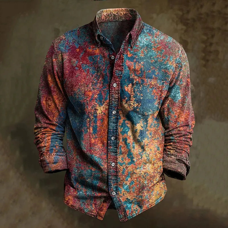 Men's Retro Tie-dye Design Cotton Linen Shirt
