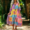 Women's Hippie Retro Floral Vacation Color-blocked Dress