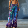 Women's Floral Art Embroidery Patchwork Cotton Linen Pants