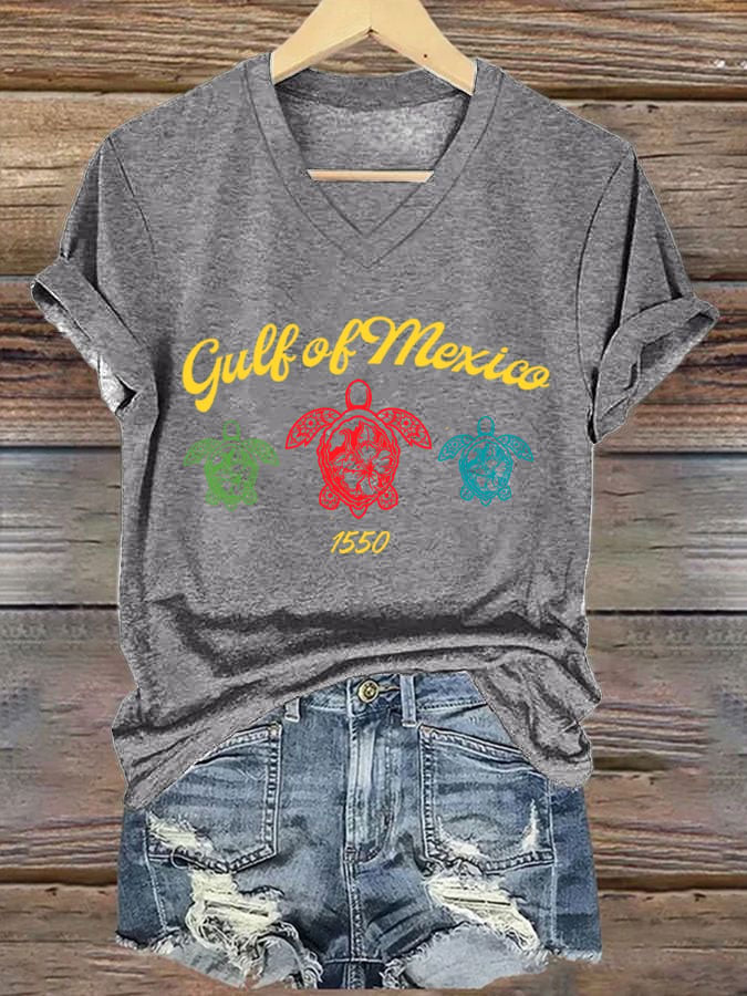 Women's Gulf of Mexico Print V-Neck T-Shirt