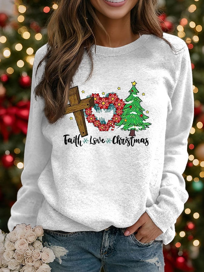 Women's Faith Love Christmas Print Crew Neck Sweatshirt