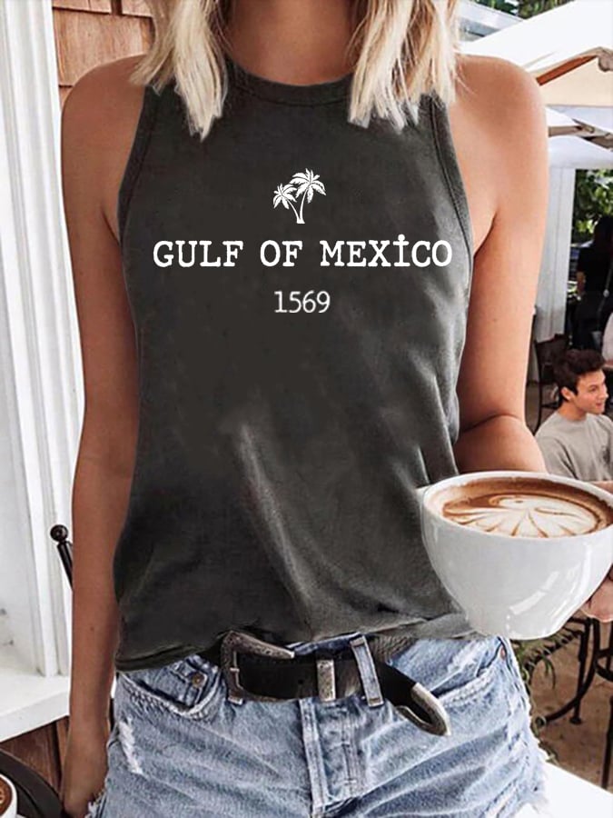 Women's Gulf Of Mexico Print Round Neck Tank Top