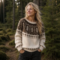 Women's Vintage Forest Motif Print Knitted Comfort Round Neck Sweater