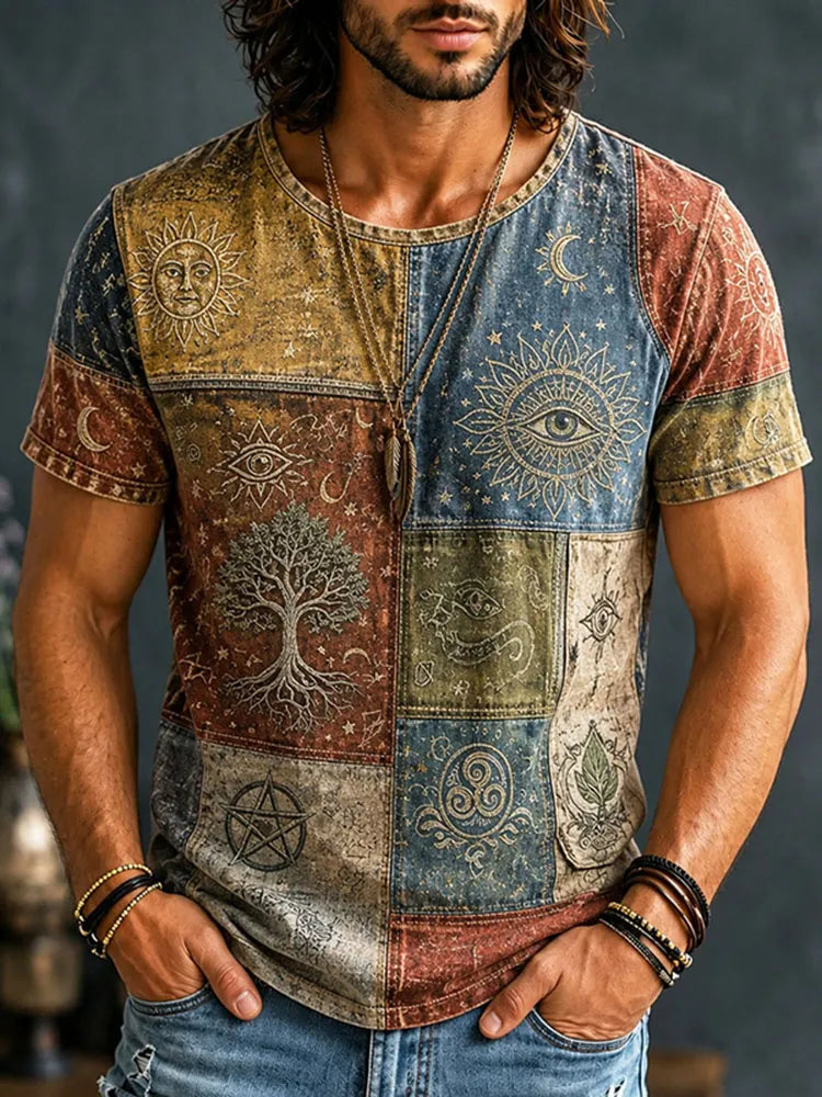Men's Mysterious Tree And Eyes Hippie Art Print Casual Short Sleeve T-shirt