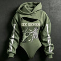 Women's Retro Halloween Six Seven Skull Print Hoodie Two-piece Set