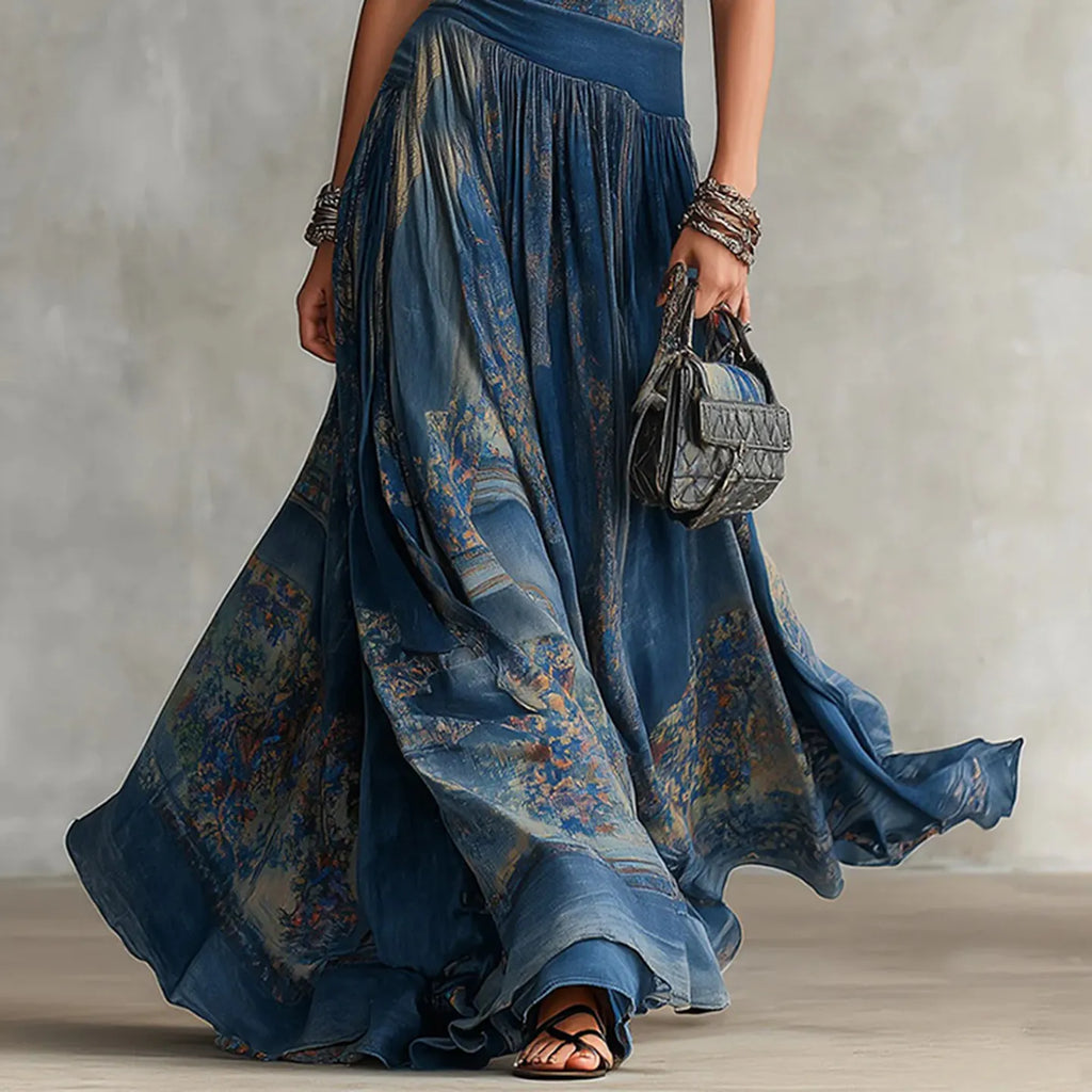 Elegant Retro Printed Sleeveless Tank Top Dress