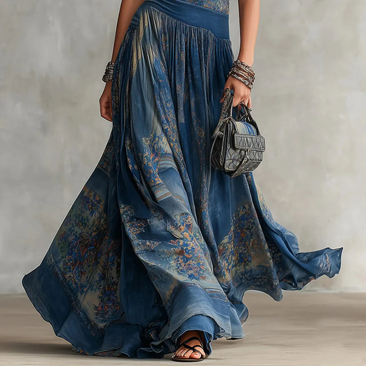 Elegant Retro Printed Sleeveless Tank Top Dress