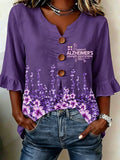 Women's Retro Love Ribbon Supprot Alzheimer’S Awareness Awareness Strength Hope Save Memories Cure Print T-Shirt