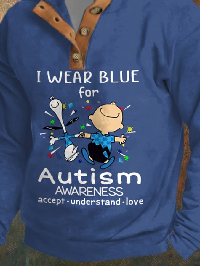 Retro Autism Awareness I Wear Blue For Autism Print Sweatshirt