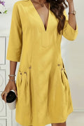 Solid Color Casual V-Neck Loose Dress
