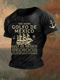 Men'S Retro Gulf Of Mexico Printed Casual Crew Neck T-Shirt