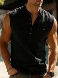 Men's Breathable Cotton-Linen Henley Casual Vest