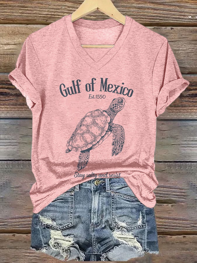 Women's Retro Gulf Of Mexico Stay Salty And Resist Est 1550 Print T-Shirt