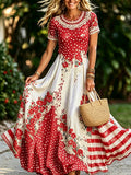 Women's Retro 250th Anniversary Flower Art Printed Dress