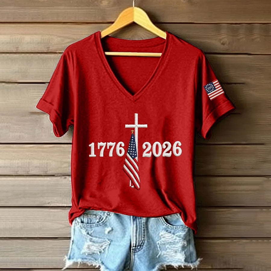 Women's 250th Anniversary Embroidered V-Neck T-Shirt