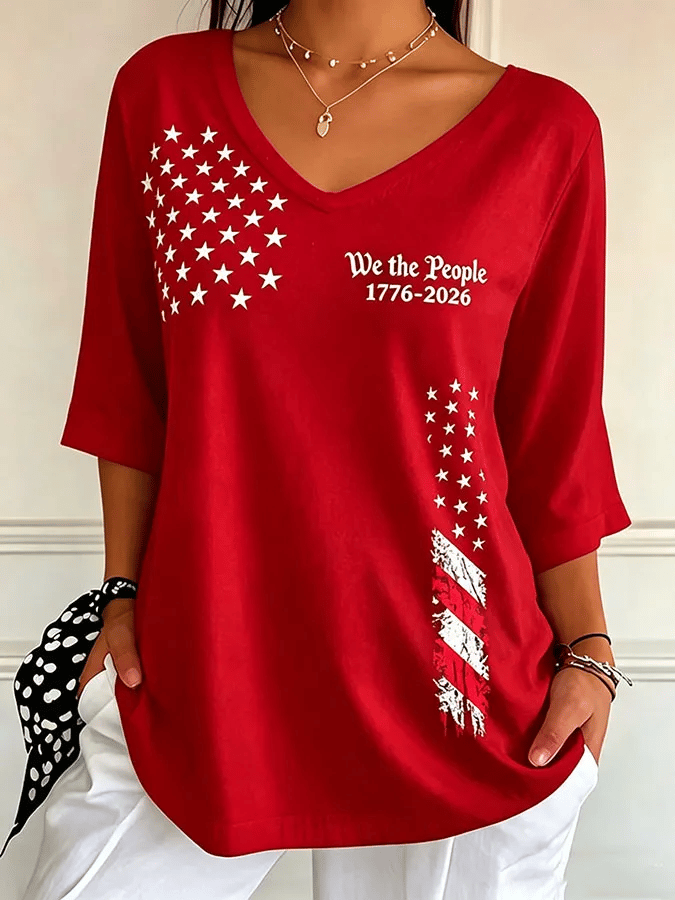 Women's Retro  Independence Day We The People 1776-2026  Print T-Shirt