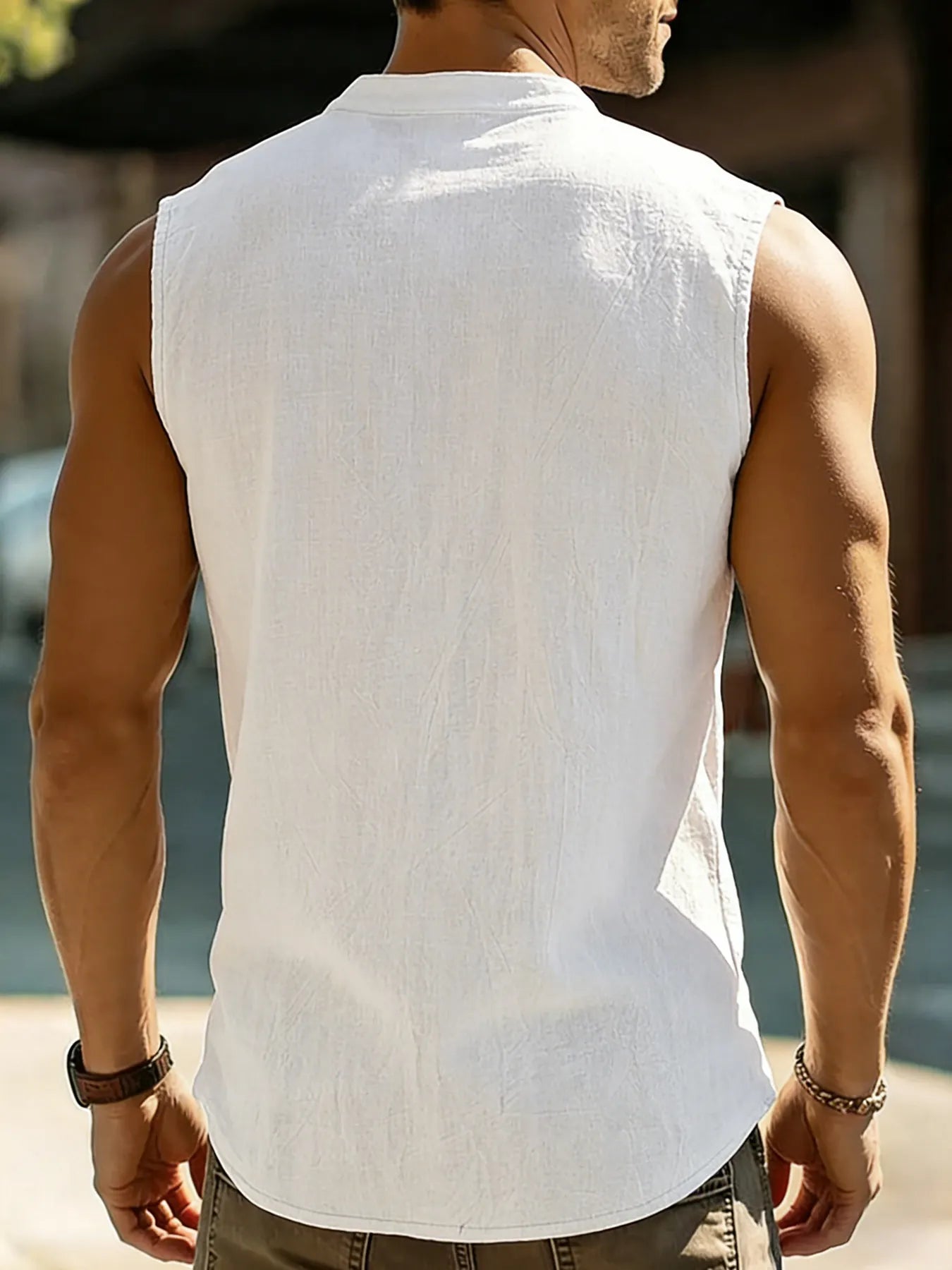 Men's Breathable Cotton-Linen Henley Casual Vest