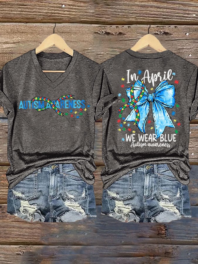 Women's Wear Blue In April To Raise Awareness Of Autism Printed Short-Sleeved T-Shirt