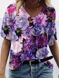 Women's Alzheimer‘s Floral Print V-Neck Tee