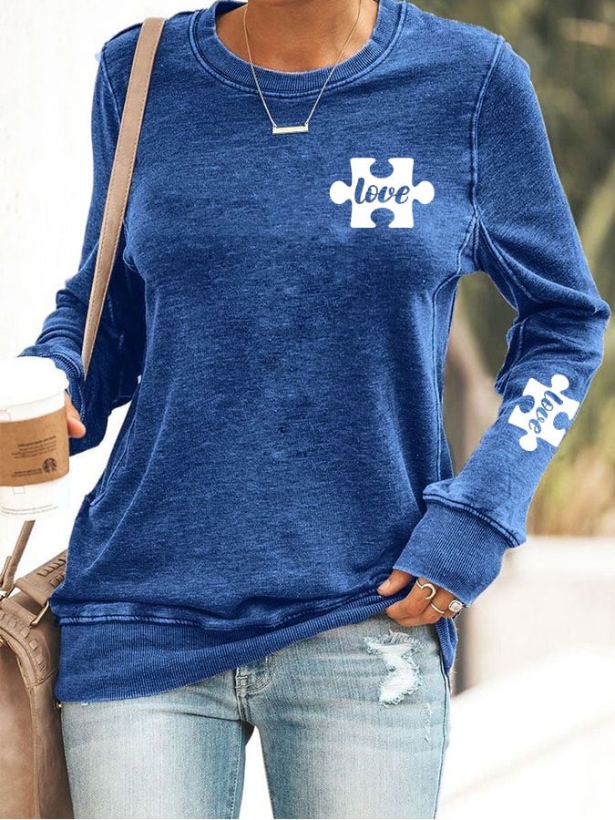 Women's Autism Awareness Print Casual Sweatshirt