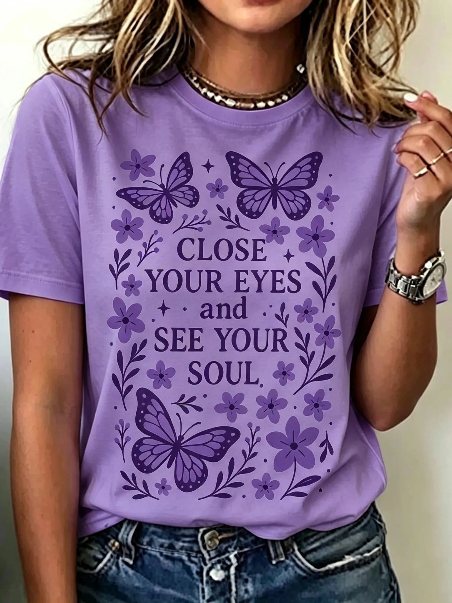 Women's Retro Bohemian Floral And Butterfly Print Cotton Linen T-shirt