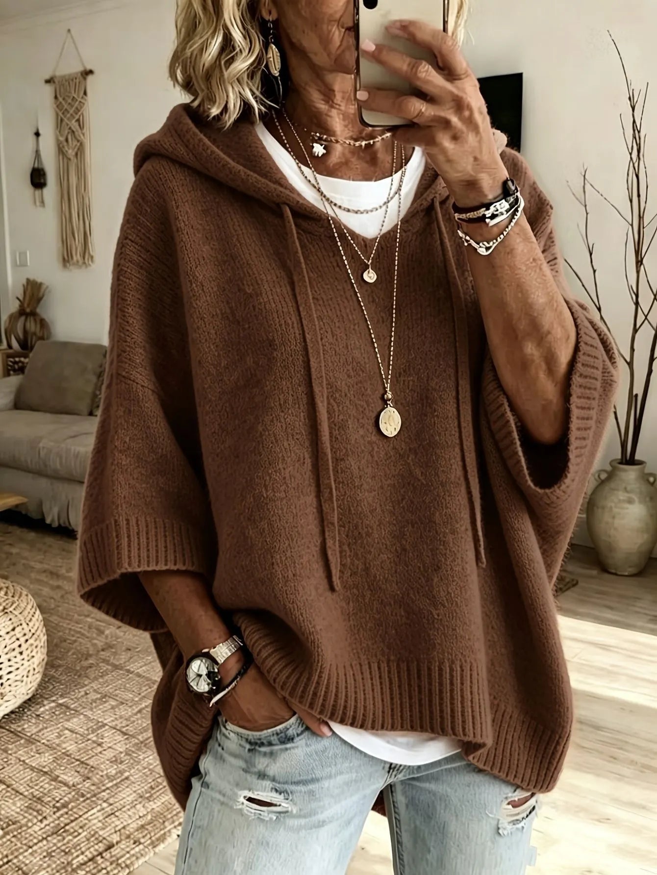 Women'S Knitted Sweater Oversized Hoodie
