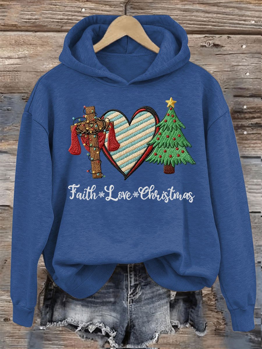 Women's Faith Love Christmas Print Hooded Sweatshirt