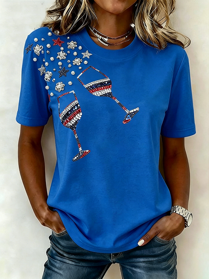 Women'S Casual Champagne Patriotic T-Shirt