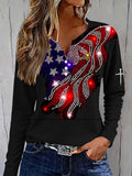 Women's casual retro flag-print button-up sweatshirt