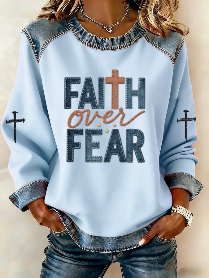 Women's Casual Retro Faith Overcomes Fear Sweatshirt