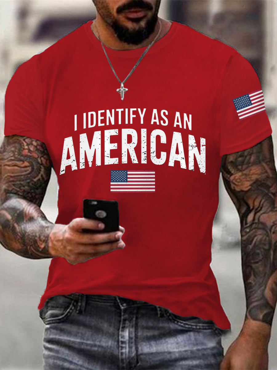 Men's I Identify As An American USA Flag Patriotic Gift Print Casual Tee