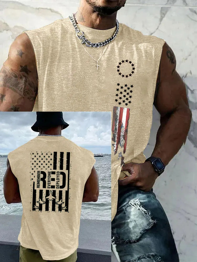 Red Friday Pattern Round Neck 100% Cotton Tank Top