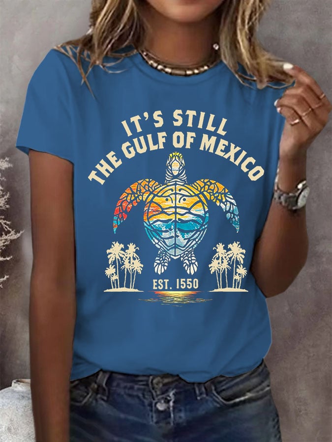 Women's Gulf Of Mexico Print Round Neck T-Shirt